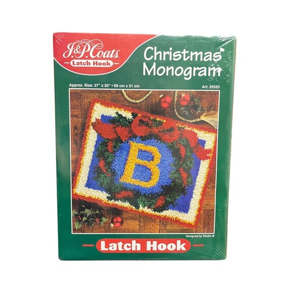 J & P Coats Christmas Monogram Latch Hook Kit Art 25525 -‎ Sealed - Picture 1 of 8